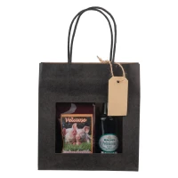 Papiertasche mit Fenster & Etikett - Schwarz (180 + 80 x 190) | 100 Stück