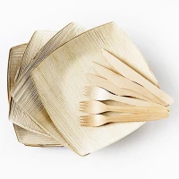 Palmblatt CombiSet (6 x Holzbesteck + 6 Teller)