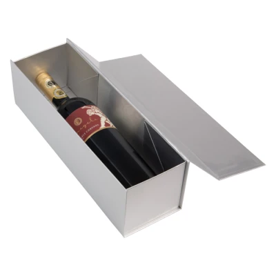 Luxus-Glanz-Weinflaschenbox mit Magnetverschluss Silber - 25 Stück