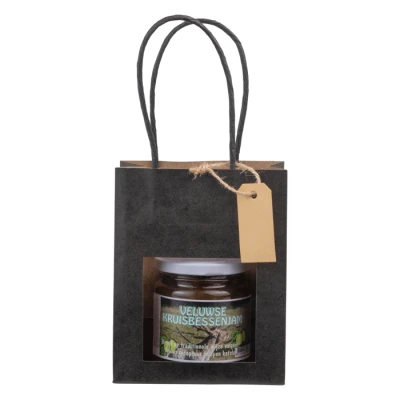 Papiertasche mit Fenster & Anhänger - Schwarz (115 + 64 x 145) | 100 Stück