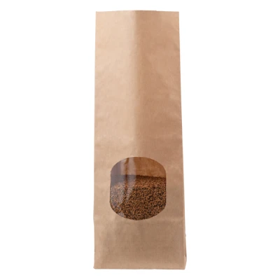 Bodenbeutel KRAFT mit rundem Fenster - 105 + 65 x 298 mm - 1000 Stück