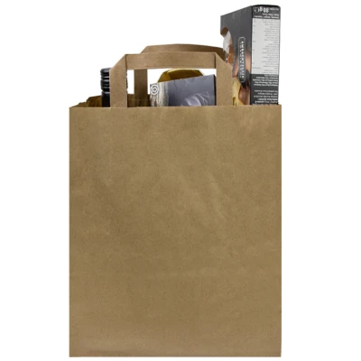 Papiertasche - 320 + 140 x 420 mm - Braun - Flache Henkel - 250 Stk/Karton