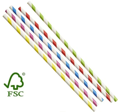 Papiertrinkhalme FSC® sortiert gestreift 230mm Ø6mm - 100 Stück