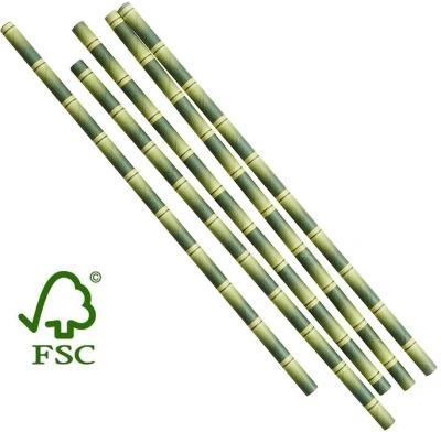 Trinkhalme Papier FSC® Bambus-Look 200mm Ø6mm - 200 Stück